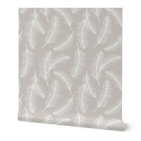 Peel & Stick Wallpaper 9ft 2ft - пера перо птици сиво бяло по поръчка подвижен тапет от Spoonflower