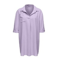 Ханас върши модни дамски солиден цвят V-образно деколте женски джобове с дълги ръкави с дълги ръкави отгоре светло лилаво xl