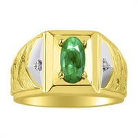 *Rylos Green Emerald & Diamond Weave Ring - May Birthstone*14K жълто злато