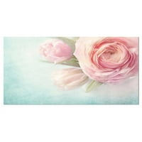 Дизайнерско изкуство „Розови цветя срещу син фон“ Фотографски печат върху опаковани платно