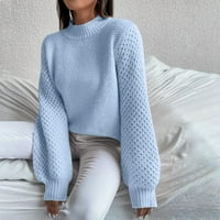 Ballsfhk женски плетен риза с дълъг ръкав пуловер плюшен пуловер твърд цветен плетен есен
