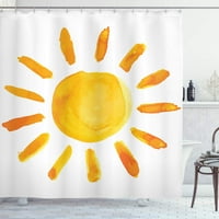 Aoselan Sun Illustration акварелна четка за рисуване стил плат плат баня декор за баня с куки, 72 W 72 L Yellow White