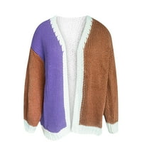 Женски ежедневен плетен кардиган цвят съвпадение на пуловерно палто с дълги ръкави