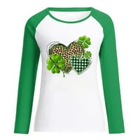 Женски риза St. Patrick Day Long Long Green Shamrock Graphic Sweatshirt Небрежно късметлия ирландски детелина печат моден летен пуловер върхове зелени# xxl