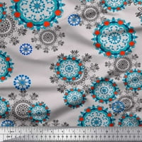 Soimoi Poly Georgette Fabric Snowflake & Damask Етнически отпечатан двор