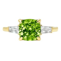 CT Brilliant Cushion Cut Natural Peridot 14K Yellow Gold Три камък пръстен SZ 5