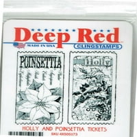 Дълбоко червени печати Holly и Poinsettia билети за гумен прилеп