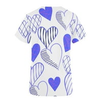 Odeerbi Valentine Day Deks Pops за жени с късо ръкав V-образна работа Работна униформа Блуза с джобно синьо