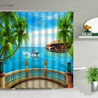 Ocean Beach Sea Seager душ завеси тропически зелено растение палмово дърво морски миеща се декорация на баня екран с куки