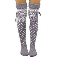 Чорапи за жени жени коледни топли бедро високи дълги чорапи плетат върху чорапи на коляното коледни сиви чорапи