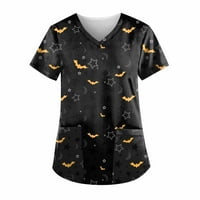 Knosfe scrub върти жени с два джоба скраб за ежедневни летни униформени ризи за жени v шия с къс ръкав Хелоуин върхове Блузи черни XXL