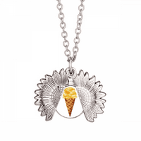 Жълт акварелен сладък леден слънчогледово колие висулка медальон бижута