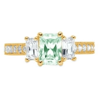 1. CT Brilliant Emerald Cut Симулиран зелен диамант 14K Жълто злато пасианс с акценти три-каменни пръстени SZ 5