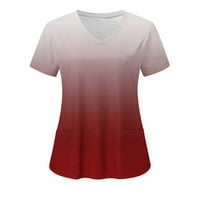 LOLMOT V-образно скраб върхове за жени мек разтягане Медицинска униформа Tye-Dye Print Тениска с къс ръкав Градиент сестра униформи с джобове на клирънс