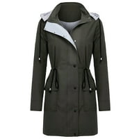 Време и Tru Winter Coats, якета за жени, дамски есенна мода, сиво, жени със солидна дъждовна яке на открито плюс размери водоустойчив качулка вятърни разхлабени