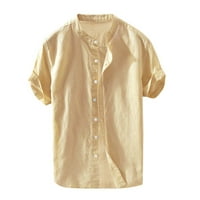 Мъжки ризи Мъжки памучно спално бельо солиден копче с къс ръкав ретро тениски върхове блуза фланелна риза за мъже