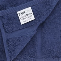 Луксозна колекция Hotel & Spa силно абсорбираща, бърза суха турски памук GSM, екологична кърпа, за баня Dobby Border Soft Bath Cutel комплект - Navy Blue, кърпи за баня - Комплект от 4