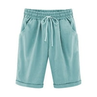 Yourumao Bermuda Shorts за жени с високо талийско памучно бельо еластично теглене летни къси панталони с дължина на коляното твърд цвят салон с джобове
