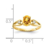 14k жълто злато 7x овален цитрин истински диамантен пръстен