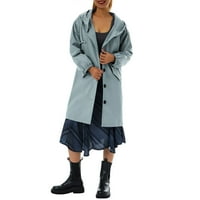 Жени с качулка тренч палто Дълго водоустойчиво яке Дъждовни джобове с тренч палто с единични гърди за къмпинг туризъм