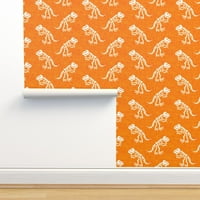 Peel & Stick Wallpaper 12ft 2ft - Orange Dinosaur Tyrannosaurus re tre dino bones kid малък мащаб Jurassic Custom Подвижен тапет от Spoonflower