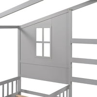 Оформено легло на платформата с Тръндъл и чекмеджета Дървена рамка с двойно легло, свързана с вградено бюро за хора сиво
