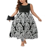 Женски ежедневен барока линия лъжичка шия черен и бял без ръкави плюс рокли с размер 3xl