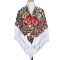 Жени мюсюлмански руски флорален реколта ретро ресни дълъг шал шал тюрбан опаковка шал