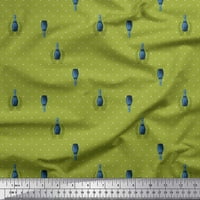 Soimoi Georgette Viscose Leves Leaves, Dot & Bottle Vintage Print Fabric край двора