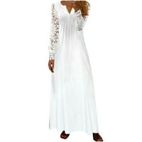Оалиро дантелени рокли за жени ежедневни v шия дълъг ръкав дамски флорална рокля глезена бяло