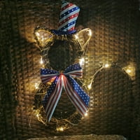 AMLBB 4 юли патриотични светлини парти декорация Американски ден на независимостта котешка ратански пръстен орнамент със светлина върху клирънс