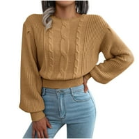 Awdenio пуловер за жени Clearance Модна ежедневна солидна цветна кръгла шия дълъг ръкав разхлабена плетеница пуловер блуза върхове